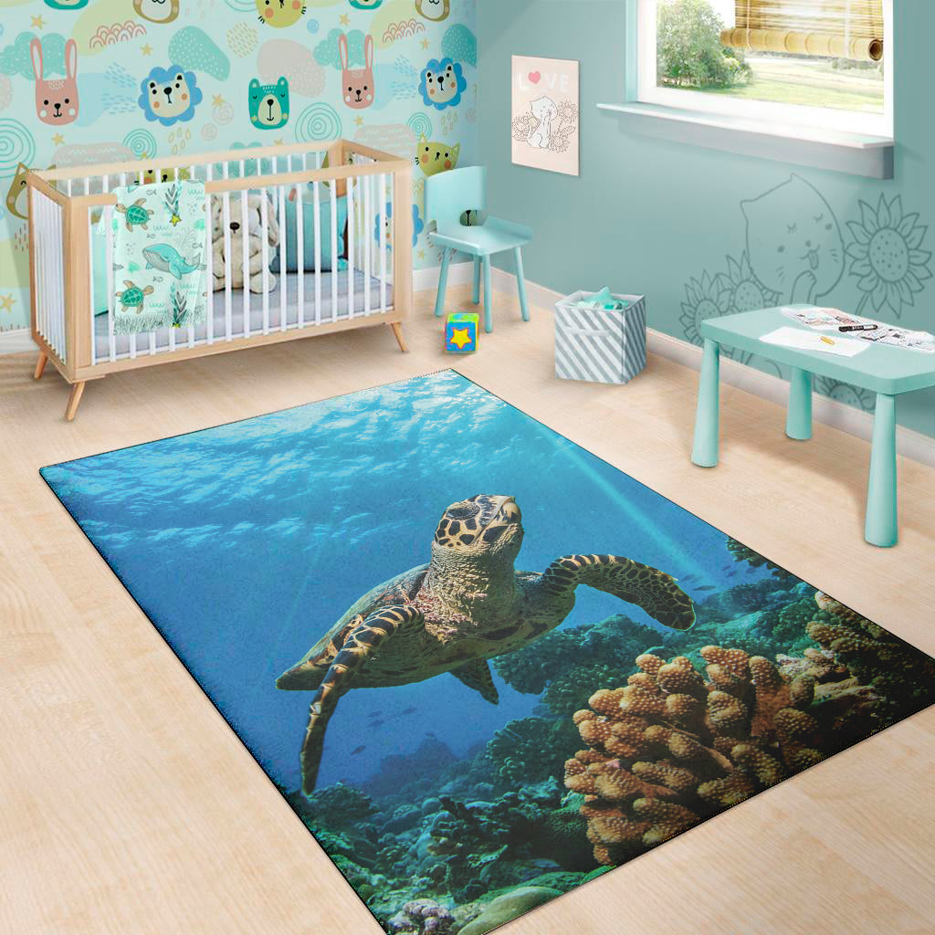 Sea Turtle Underwater Print Area Rug