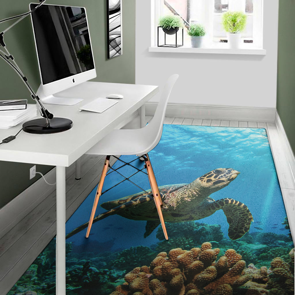 Sea Turtle Underwater Print Area Rug