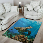 Sea Turtle Underwater Print Area Rug