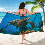 Sea Turtle Underwater Print Beach Sarong Wrap