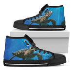 Sea Turtle Underwater Print Black High Top Shoes