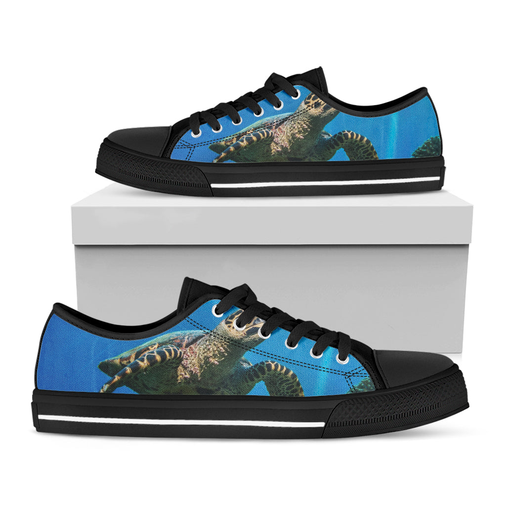 Sea Turtle Underwater Print Black Low Top Shoes