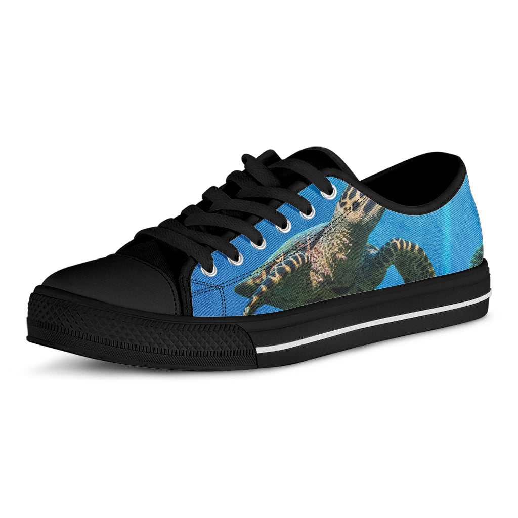 Sea Turtle Underwater Print Black Low Top Shoes