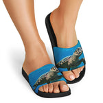 Sea Turtle Underwater Print Black Slide Sandals