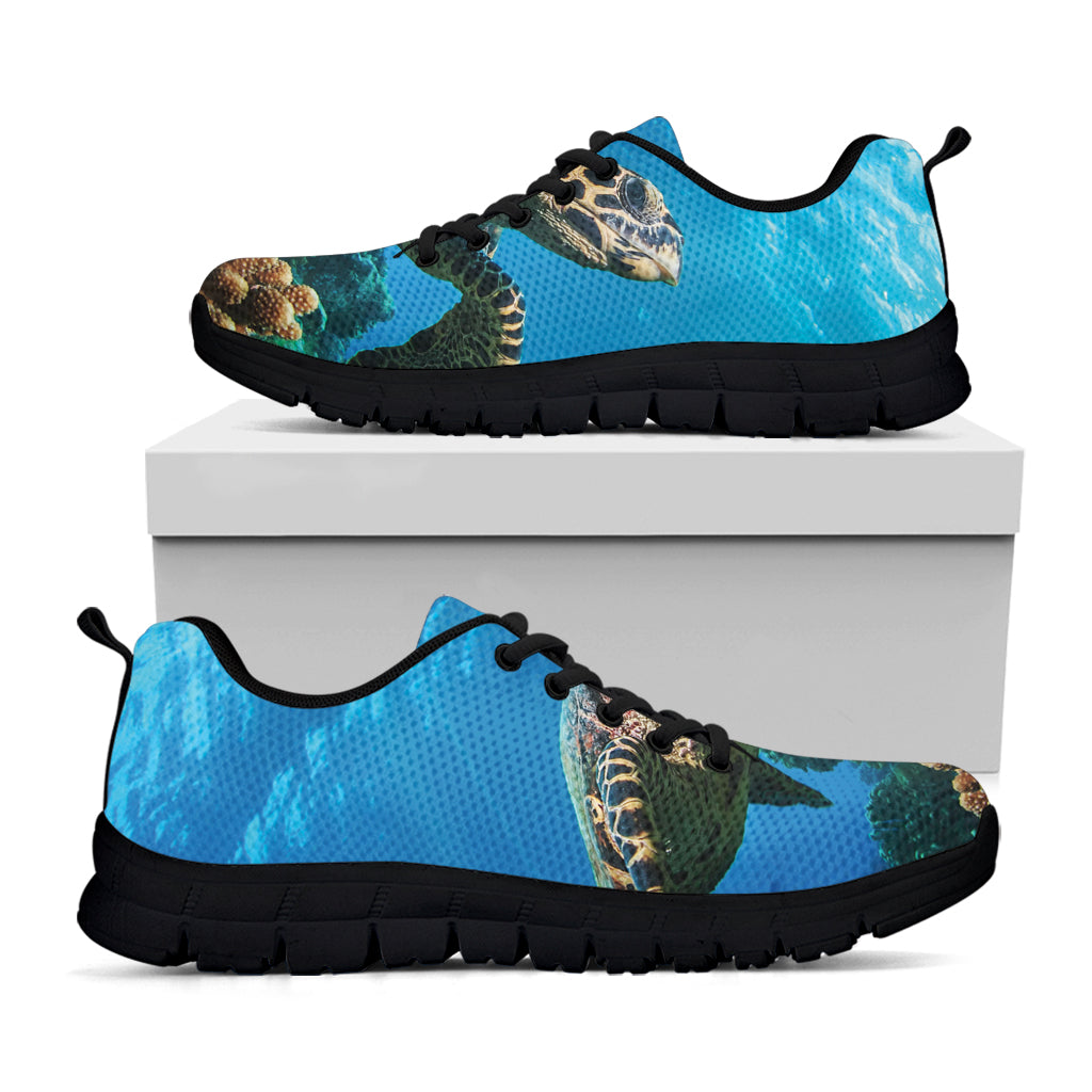 Sea Turtle Underwater Print Black Sneakers