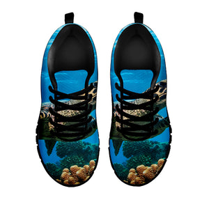 Sea Turtle Underwater Print Black Sneakers