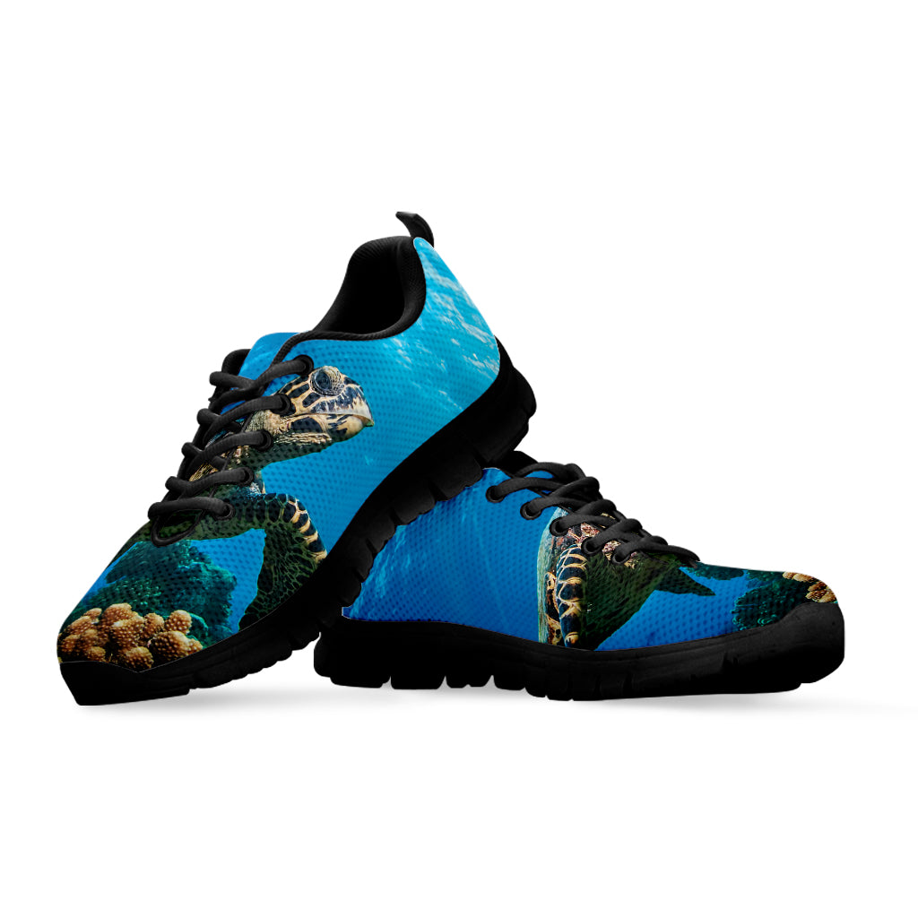 Sea Turtle Underwater Print Black Sneakers