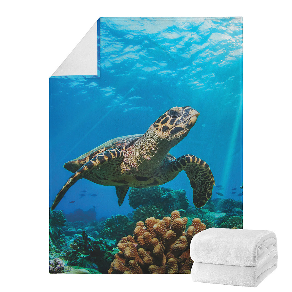 Sea Turtle Underwater Print Blanket