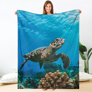 Sea Turtle Underwater Print Blanket