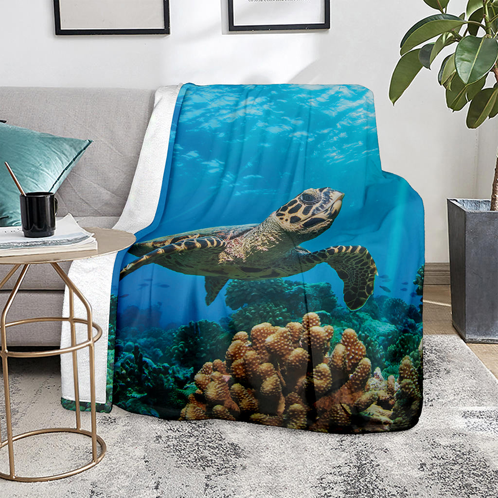 Sea Turtle Underwater Print Blanket