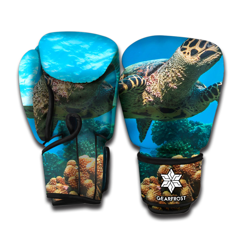 Sea Turtle Underwater Print Boxing Gloves