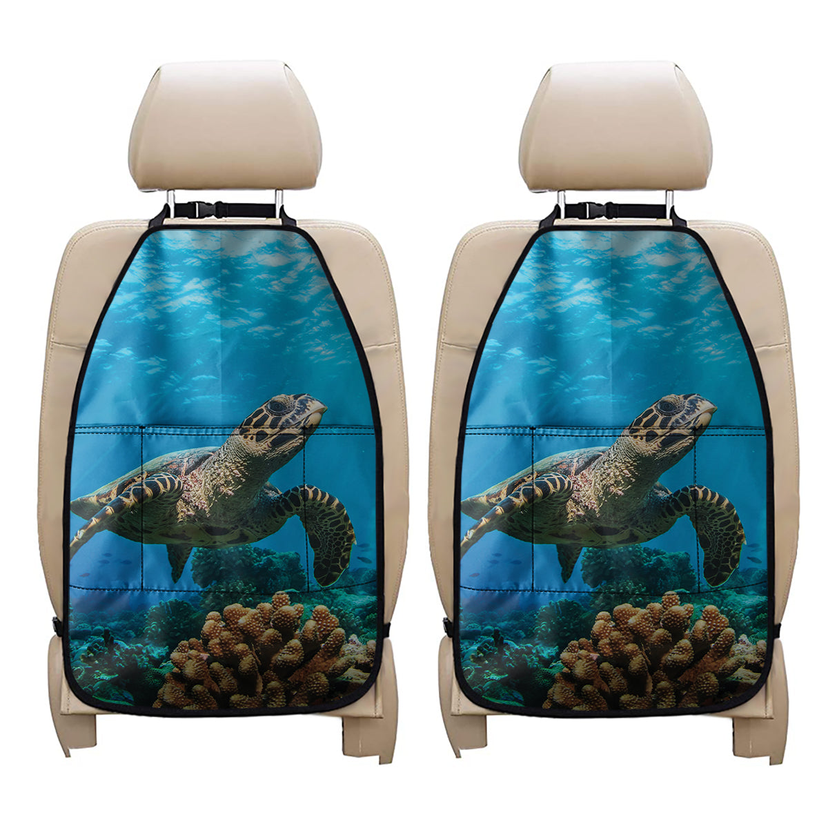 Sea Turtle Underwater Print Car Seat Organizers