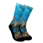 Sea Turtle Underwater Print Crew Socks