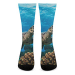 Sea Turtle Underwater Print Crew Socks