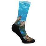 Sea Turtle Underwater Print Crew Socks
