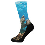 Sea Turtle Underwater Print Crew Socks