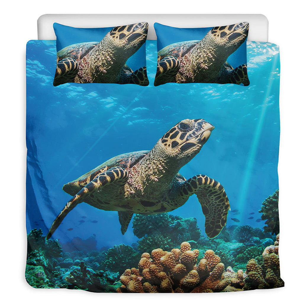 Sea Turtle Underwater Print Duvet Cover Bedding Set