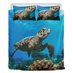 Sea Turtle Underwater Print Duvet Cover Bedding Set