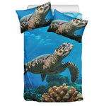 Sea Turtle Underwater Print Duvet Cover Bedding Set