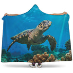 Sea Turtle Underwater Print Hooded Blanket