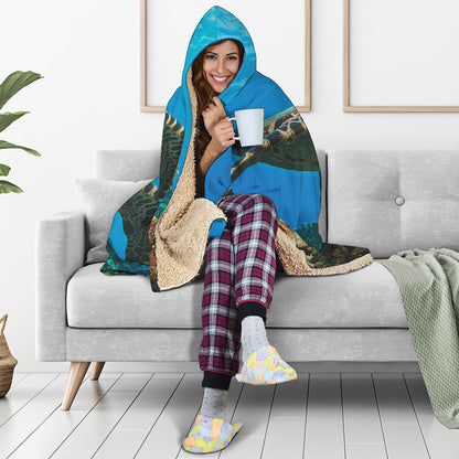 Sea Turtle Underwater Print Hooded Blanket
