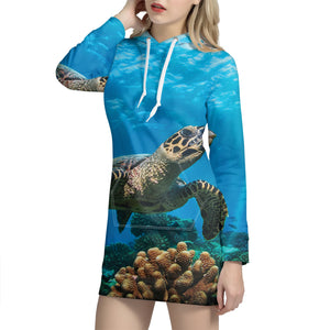 Sea Turtle Underwater Print Hoodie Dress