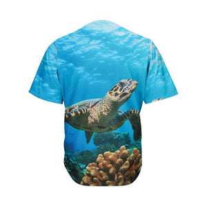 Sea Turtle Underwater Print Men's Baseball Jersey