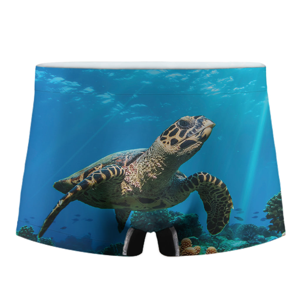 Sea Turtle Underwater Print Men's Boxer Briefs