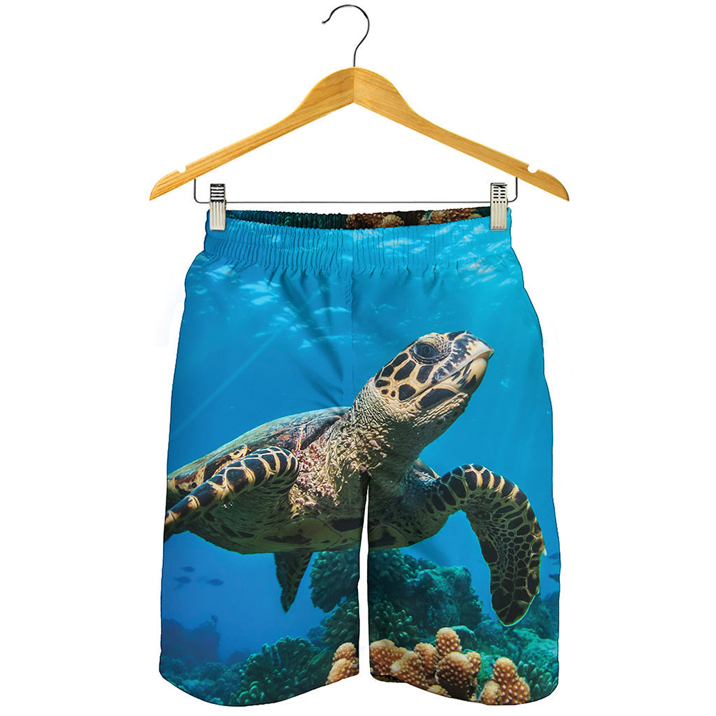 Sea Turtle Underwater Print Men's Shorts