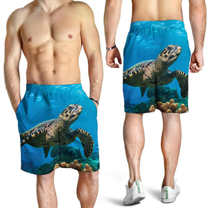 Sea Turtle Underwater Print Men's Shorts