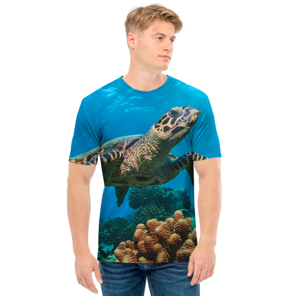 Sea Turtle Underwater Print Men's T-Shirt