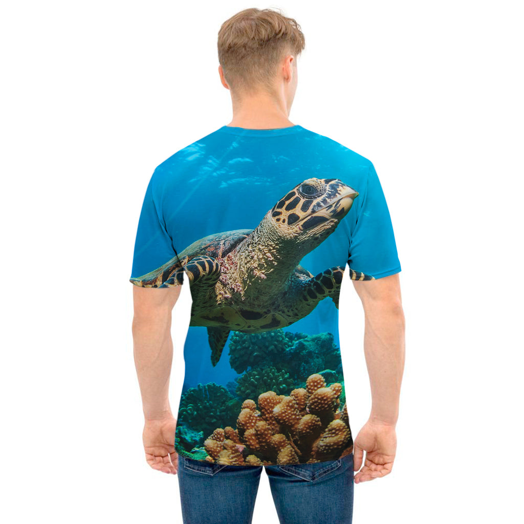 Sea Turtle Underwater Print Men's T-Shirt