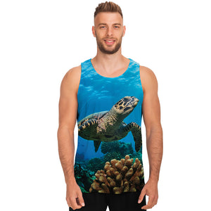 Sea Turtle Underwater Print Men's Tank Top