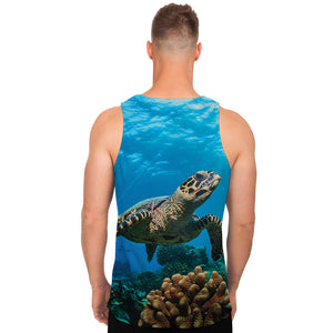 Sea Turtle Underwater Print Men's Tank Top