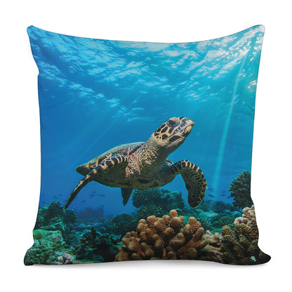 Sea Turtle Underwater Print Pillow Cover