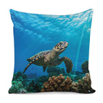 Sea Turtle Underwater Print Pillow Cover