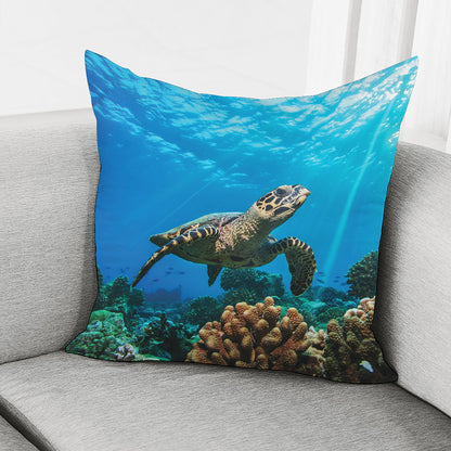 Sea Turtle Underwater Print Pillow Cover