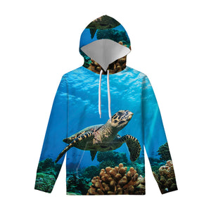 Sea Turtle Underwater Print Pullover Hoodie