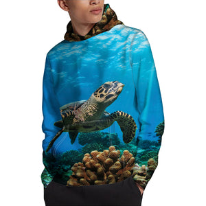 Sea Turtle Underwater Print Pullover Hoodie