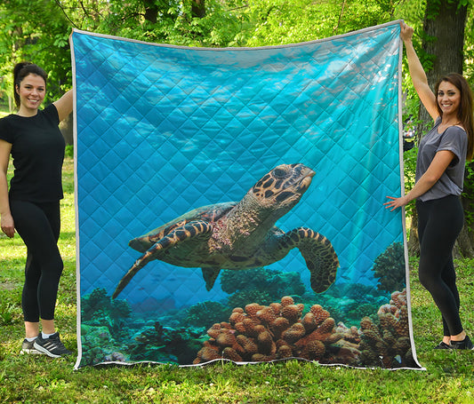 Sea Turtle Underwater Print Quilt