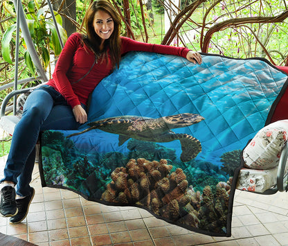 Sea Turtle Underwater Print Quilt