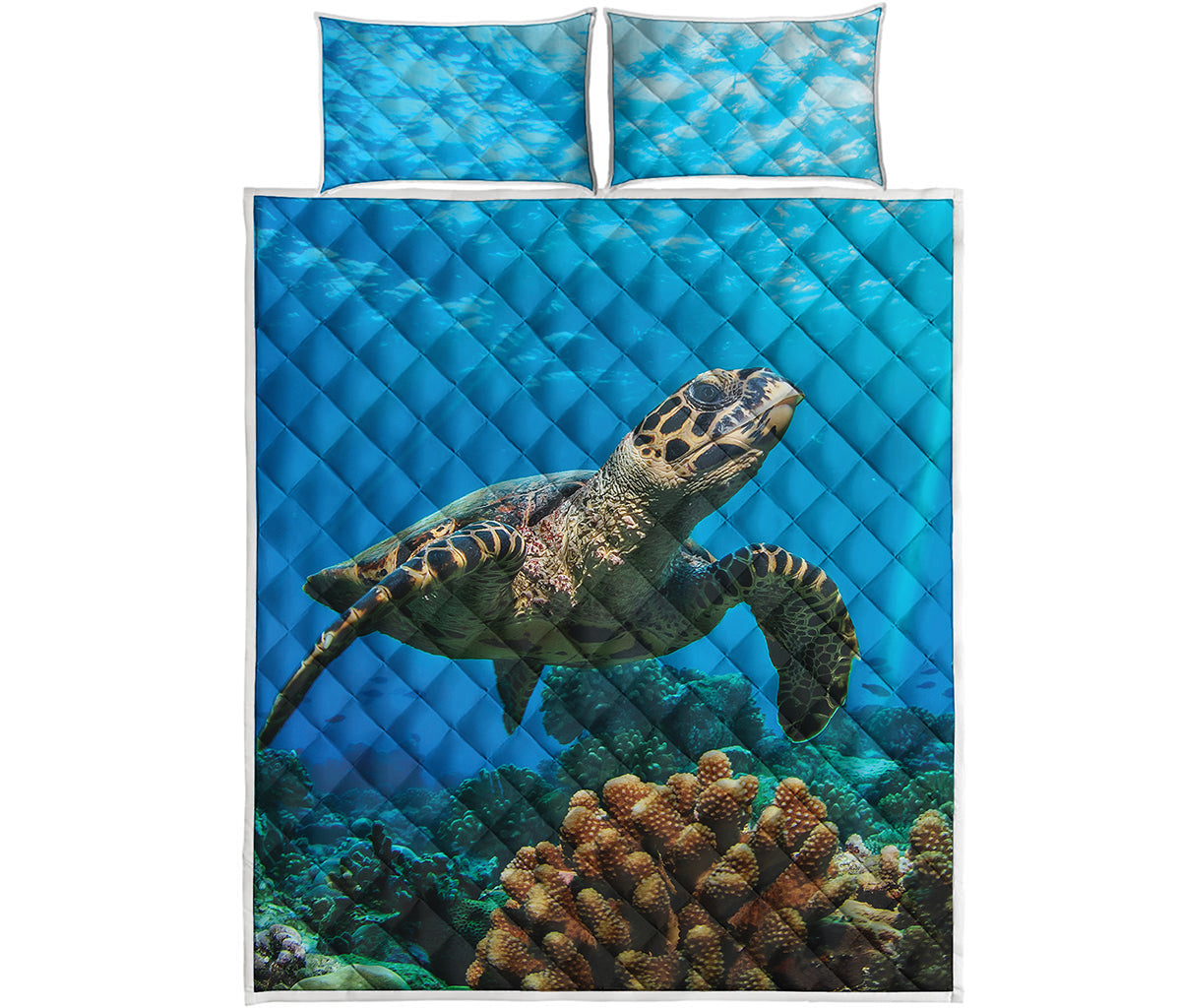 Sea Turtle Underwater Print Quilt Bed Set