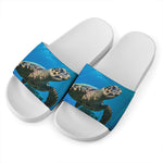 Sea Turtle Underwater Print White Slide Sandals