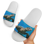 Sea Turtle Underwater Print White Slide Sandals