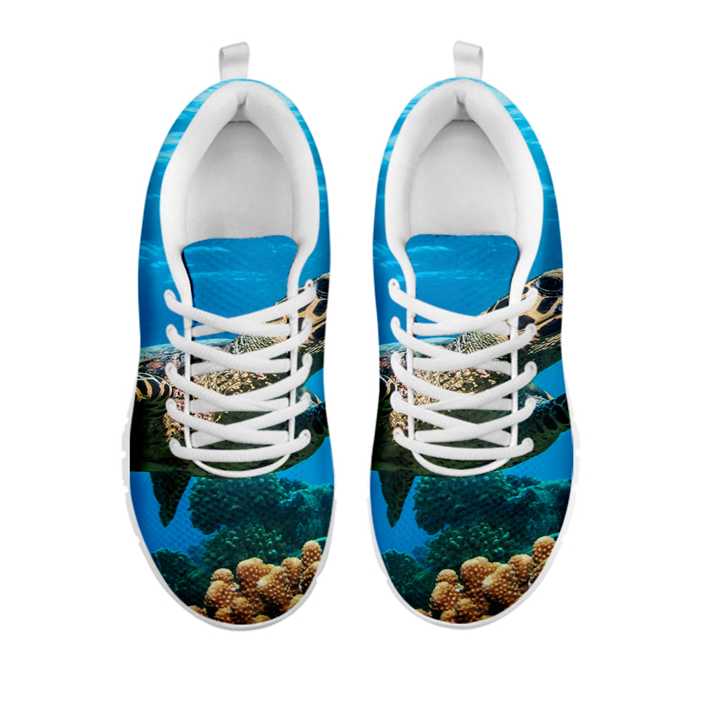 Sea Turtle Underwater Print White Sneakers