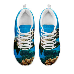 Sea Turtle Underwater Print White Sneakers