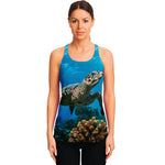 Sea Turtle Underwater Print Women's Racerback Tank Top