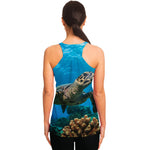 Sea Turtle Underwater Print Women's Racerback Tank Top