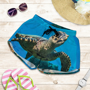 Sea Turtle Underwater Print Women's Shorts