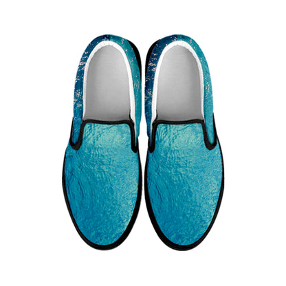 Sea Water Surface Print Black Slip On Shoes